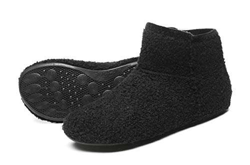 WaltZon Womens Mens Lightweight House Slippers Shoes With Rubber Sole Soft Bedroom Anti Slip Indoor Home Shoes(WZ2235-M-Black-Gray41) 2