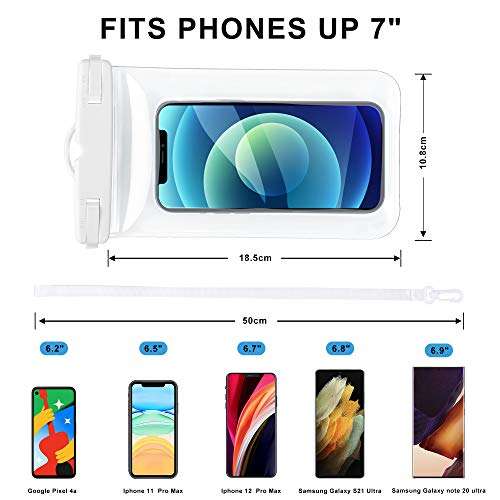 AINOYA Universal Waterproof Case 2 Pack, IPX8 Waterproof Phone Pouch Compatible with iPhone 12 Pro Max/Galaxy s21 Ultra/Pixel 5a /oneplus 9 pro up to 7" (White) 3