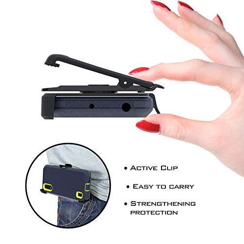 UNC Pro 3 in 1 Belt Clip Holster Cell Phone Case for Samsung Galaxy A01, Heavy Duty Hybrid Shockproof Bumper Case with Kickstand, Navy Blue/Yellow 5