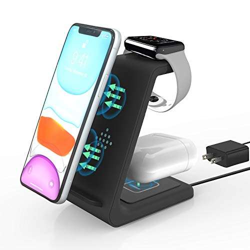 Wireless Charger,ZHIKE 3 in 1 Qi-Certified 10W Fast Charging Station for Apple iWatch Series 6/5/4/3/2/1,AirPods,Wireless Charging Stand Compatible with iPhone 11 Series/XS MAX/XR/Samsung?With A Plug? 2