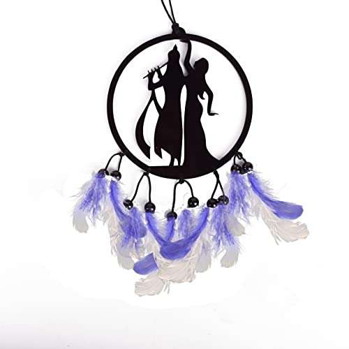 Gopinath Autolink Fancy radhe Krishna Dream Catcher for car & Wall Hanging Attract Positive Good Luck Charm Protection Made with Acrylic Material Feathers 6