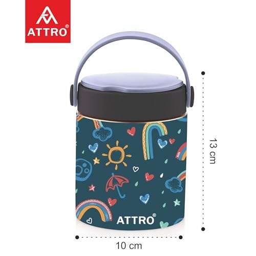 ATTRO Happy Go Vacuum Insulated ISI Certified Stainless Steel Soup Jar 500ml, Leakproof & BPA-Free for Kids & Adults, Long Temperature Retention,Ideal for School, Office & Travel-Rainbow Magic Blue 4