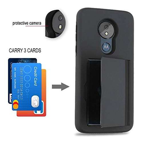 Bemz Pocket Series Compatible with Moto G7 Optimo Maxx (XT1955DL) Slim Wallet Dual Layer Hybrid Case with 3 Card Holder Hidden Storage Compartment and Atom Cloth - Black 4