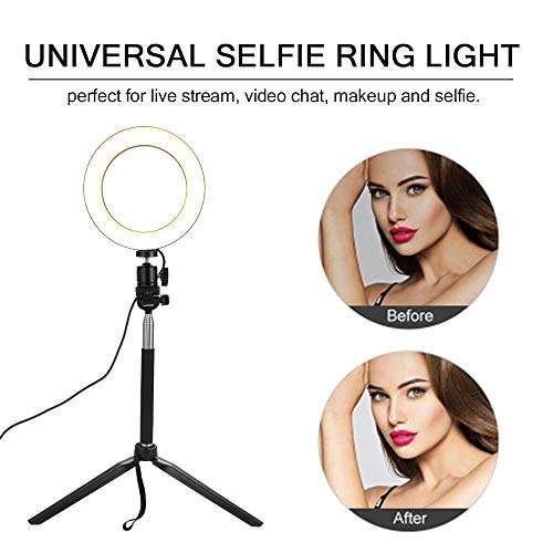 Docooler 6inch Ring Light with Stand, 3-Colors Dimmable Standing Floor Light for Vlogging YouTube Video Make-up Selfie, USB Powered 5
