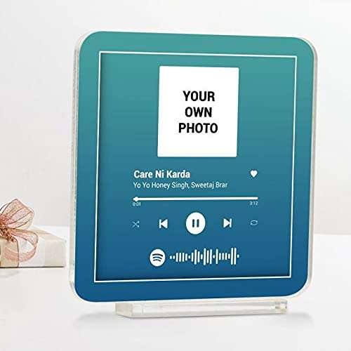 Giftcart Personalised Spotify Favourite Song Plaque Blue |Music Photo Plaque Scan Photo Spotify Plexiglas Personalized Song Album Display Gift 3