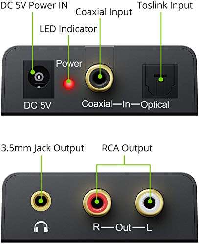 Microware 192KHz Digital to Analog Audio Converter DAC Converter Digital Optical SPDIF Toslink Coaxial to Analog RCA L/R 3.5mm Jack Stereo Audio Adapter Converter with Optical Cable for HDTV PS3 PS4 6