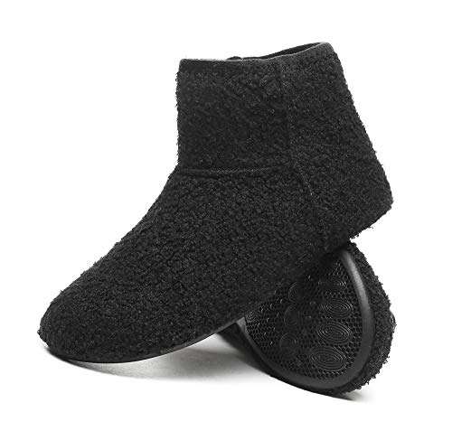 WaltZon Womens Mens Lightweight House Slippers Shoes With Rubber Sole Soft Bedroom Anti Slip Indoor Home Shoes(WZ2235-M-Black-Gray41) 5