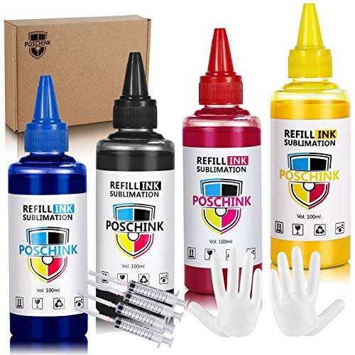 Poschink Sublimation Ink Refill for ET2720 ET2760 WF7710 WF7720 ET4700 ET2760 WF7210 WF7100 WF3720 C88 C88+ Inkjet Printers Heat Press Transfer on Mugs, Plates, Polyester Shirts, Phone Cases etc 2