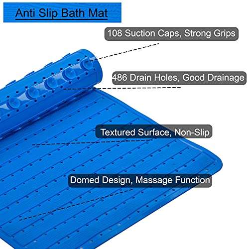 GNASTAS Bath Mat for Bathroom, Non-Slip PVC Rubber Bath Mat with Suction Cup for Bathtub and Shower Bathroom, Kitchen (Blue) 4