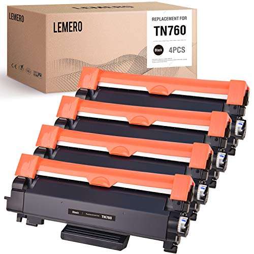 LEMERO V4 Compatible Toner Cartridge Replacement for Brother TN760 TN730 TN-760 to use with MFC-L2710DW MFC-L2750DW HL-L2370DW HL-L2395DW HL-L2350DW DCP-L2550DW (Black, High Yield, 4-Pack) 2