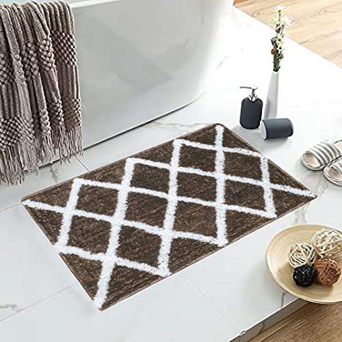 Enyra Design Bath Mat, Tufted Anti-Slip Microfiber Bathroom Rug Size - 37x57 cm, Washable Soft Touch Feel Mat for Bathroom Floor, Door, Kitchen, Entrance Way, Bedroom - Pack of 2 Piece (Coffee) 3