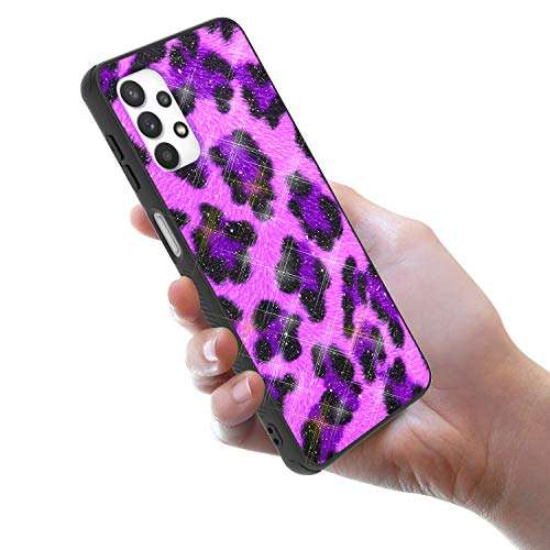 Shinewish Cell Phone Case for Samsung Galaxy A32 5G, with 3D Printed Leopard Print with Glitter Powder TPU Hybrid Shockproof Bumper Case, Purple 5