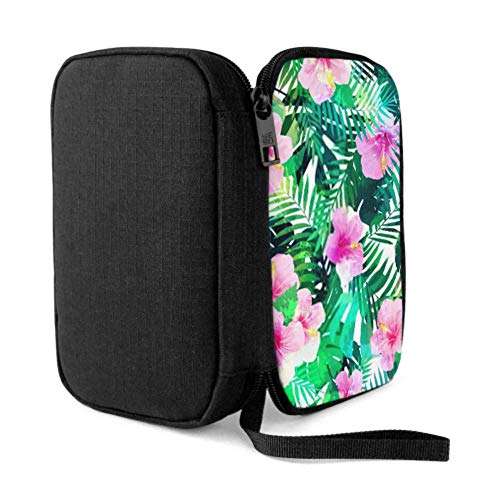 Electronics Accessories Organizer Bag Seamless Pattern Exotic Hibiscus Flowers Palm Electronics Organizer Electronic Accessories Organizer Bag Storage Bag of Cases for Cable, Charger, Phone, USB, S 4