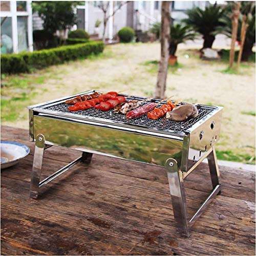 KIRFIZ Stainless Steel Barbecue Charcoal Stove Pan with Chromium Plating Grill Portable Folding BBQ Tandoor Grill Oven Roaster Stove for Picnic Outdoor Cooking Camping,Kamedo Stove- Silver 2