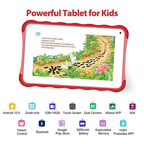Kids Tablet, Android Tablets, Quad-Core, 1GB RAM 16GB ROM, Tablet for Kids with Educational Software, Parent Control, Wi-Fi, Bluetooth, Dual Cameras, Anti-Shock Case MT-762QU Red 3
