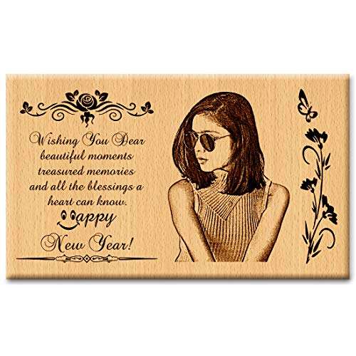 GFTBX New Year Personalized Engraved Wooden Photo Plaque for Girlfriend (7 x 4 inches, Brown) 2