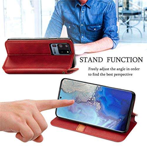 Cell Phone Case for Samsung Galaxy, Premium PU Leather Wallet Case Slim Magnetic Stand Flip Protective Cover with ID & Credit Card Slot Holder for Samsung Galaxy S20 Ultra 6.9-inch (Red) 4