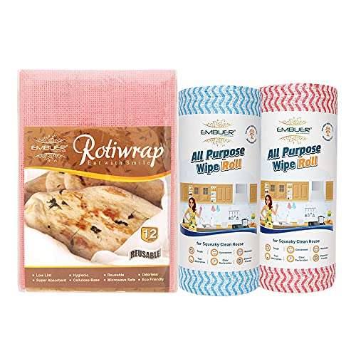 Embuer Smart Cooking Combo Pack of 2 x Kitchen Towels, 6 Pcs Roti Wrap 2