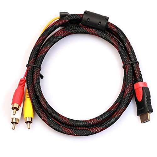 Geekercity HDMI to RCA Cable, 5 Feet 1.5m HDMI Male to 3-RCA Male Connector Video Audio AV Component Converter Adapter Extractor Jacks Cord for HDTV 1080P (Red Black) 2