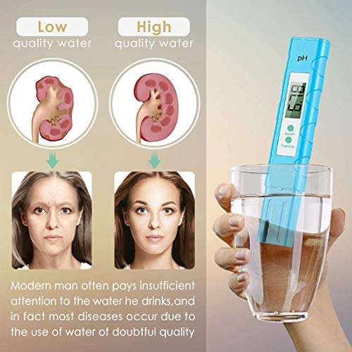 KANJJ-YU Water Quality Tester Digital PH Meter 0.01 PH High Accuracy Water Quality Tester with 0-14 PH Measurement Range for Household Drinking, Pool and Aquarium Water PH Tester Design 3