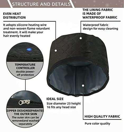 GaxQuly Spa cap Electric Heat hair care thermal treatment with beauty steamer nourishing heating cap for spa at home travel hair steamer for women (Black) 4