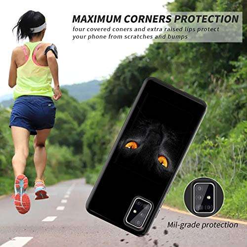 for Samsung A51 Wallet Case, Galaxy A51 5G Case, Dual Layer Hybrid Hard PC Back Cover & Soft Silicone Shockproof Protection Phone Cases with Credit Card Slot for Samsung Galaxy A51, Black Cat Eyes 4