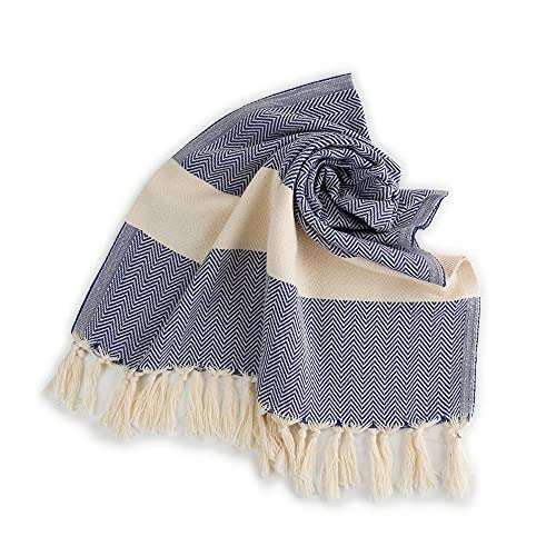 Cozy Herringbone | 100% Cotton Original Turkish Hand Towel (24.5" x 39") - Pre-Washed Peshtemal, Pool, Gym, Spa, Hammam, Kitchen, Bath Towel, Eco-Friendly (Navy Blue, Hand Towel Size) 5