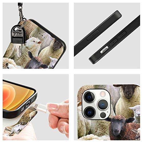 Farm Animals Sheep Goat Case for iPhone 12 Pro for Women Men Leather Wallet Case with Card Holder Wrist Strap 3