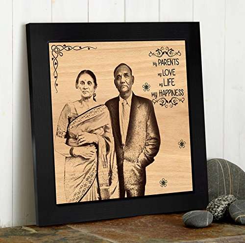 TIED RIBBONS Anniversary Birthday Gift for Parents Mom Dad - Personalized Wooden Engraved Photo Plaque Customized Frame (Wood, 12x12-inch, Multicolour) 4