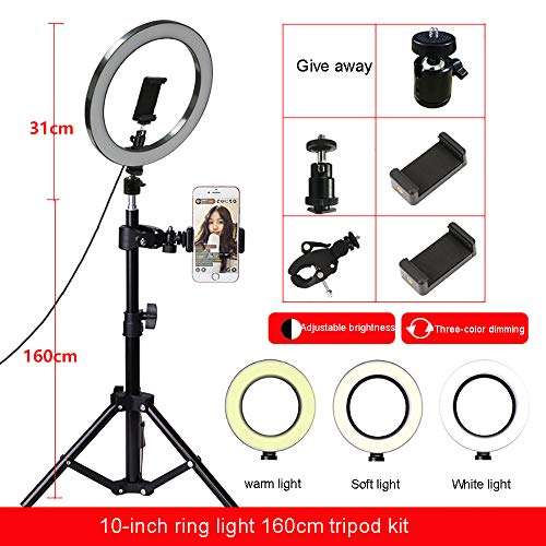 55W 5500K Dimmable Camera Photo Video Lighting Kit, 10inch LED Ring Light, 160cm Light Stand for Smartphone YouTube Self-Portrait Video Shooting 6