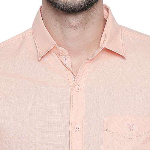 MUFTI Peach Plain Full Sleeved Cotton Linen Shirt 6