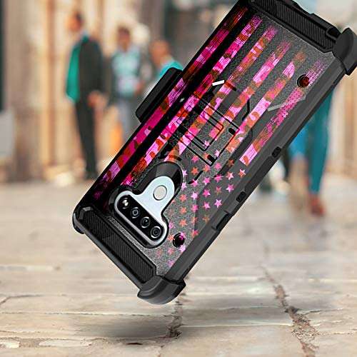 DALUX Armor Hybrid Kickstand Holster Phone Case Compatible with LG K51 / Reflect - Pink Camo US Flag 3