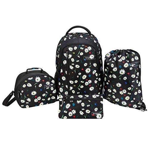 Targus Sport School Student and Commuter Backpack Bundle with Matching Gym bag, Lunchbox, and Pouch, Reflective Safety Material, Water Bottle Pocket, for 15.6-Inch Laptop, Flower Daisy (BUS89107GL) 2