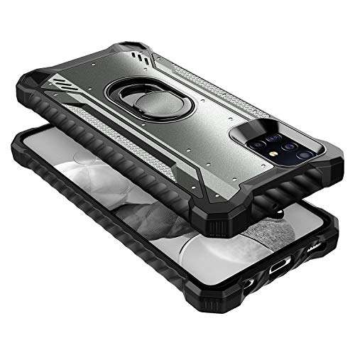 E-Began Case for Samsung Galaxy A51 4G with Tempered Glass Screen Protector (Maximum Coverage), Aluminum Magnetic Metal Built-in Ring Holder, Full-Body Protective Shockproof Case -Gray 6