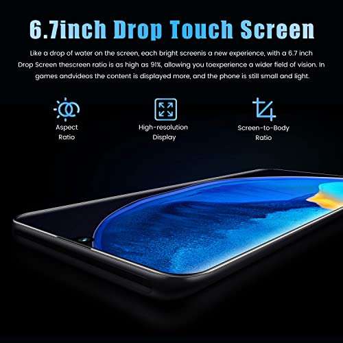 Android Phone, K40 Pro+ 6.7 inches Full-Screen SIM Free Unlocked Mobile Phone, 4GB RAM+64GB ROM, 6000mAh Battery, 32MP+64MP Camera, Android 11.0, Dual SIM, Face ID 3