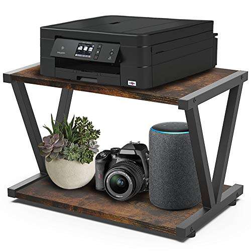 VEDECASA Retro Desktop Printer Stand 2 Double Tiers Wood Printer Shelf Rustic Industrial Farmhouse Wood Storage Book Shelf Organizor for Home Office Stylish Sturdy V Shaped 2