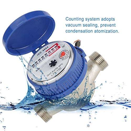 JingYi Beautiful and Generous Water Meter,15mm 1/2 inch Cold Water Meter with Fittings for Garden & Home Usage,Reliable Home Water Meter 5