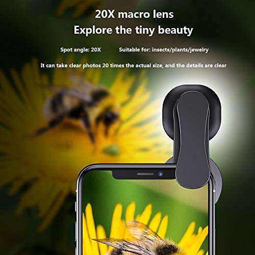 Monocular Lens Kit for Smart Phone Phone Camera Lens 180░Fisheye Lens 20X Macro Lens 135░Wide-Angle Lens with Fill Light for Bird Watching/Concert 4