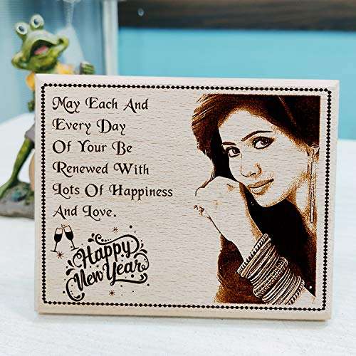 GFTBX New Year Personalized Engraved Wooden Photo Plaque for Girlfriend (7 x 4 inches, Brown) 6