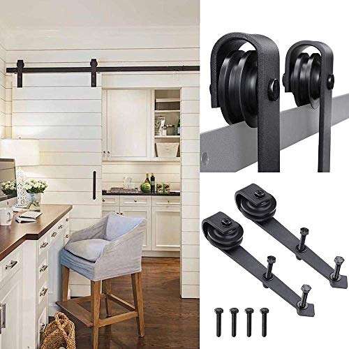 LeeMas Inc 2Pcs Black Steel Sliding Barn Roller Interior Wood Door Wheel Set Hardware Hangers Replacement Arrow Shape for 1/4 Thickness Flat Rail 3