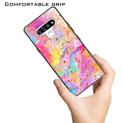 EnCASEs Cell Phone Case for LG Stylo 6, TPU Chrome Flake Marble Hybrid Bumper Shockproof Anti-Slip Case Cover, Rainbow 3