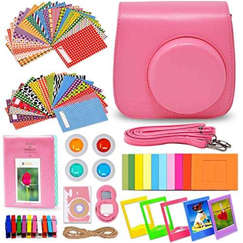 Xtech FujiFilm Instax Mini 9/8 Flamingo PINK Accessories Kit with Flamingo Pink Camera Case with Strap + Photo Album + Colorful Frames + Sticker Frames + Large Selfie Mirror + 4 Colorful Filters +MORE 2