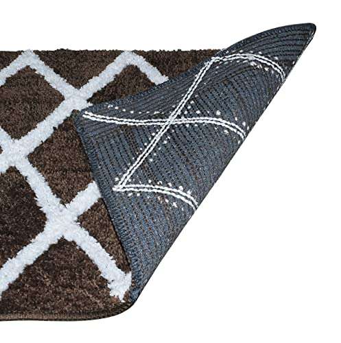 Enyra Design Bath Mat, Tufted Anti-Slip Microfiber Bathroom Rug Size - 37x57 cm, Washable Soft Touch Feel Mat for Bathroom Floor, Door, Kitchen, Entrance Way, Bedroom - Pack of 2 Piece (Coffee) 5