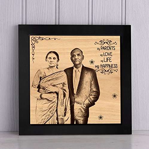 TIED RIBBONS Anniversary Birthday Gift for Parents Mom Dad - Personalized Wooden Engraved Photo Plaque Customized Frame (Wood, 12x12-inch, Multicolour) 5
