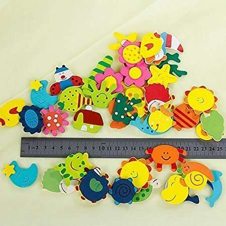 Grizzly Colored Wooden Cartoon or Nature Theme Fridge Magnets - Set of 40- Multi Color 3