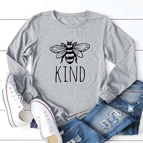 Chaofanjiancai Women Be Kind T Shirts Casual Long Sleeve Crew Neck Graphic Sweatshirt Cute Pullover Tops with Pockets (S, Z-Gray) 4