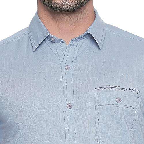 MUFTI Sky Solid Turn Up Half Sleeved Shirt 6