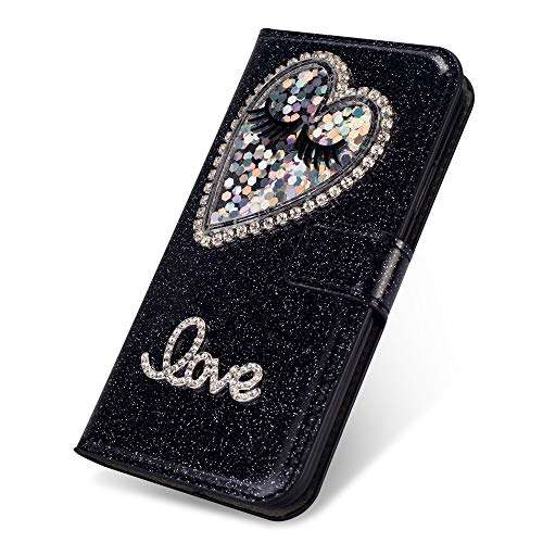 XYX Wallet Case for Samsung Galaxy S20 Plus/S20 Plus 5G [Love Eyelash] PU Leather Bling Glitter Flip Case Wallet Cover for Women Girls - Black 3