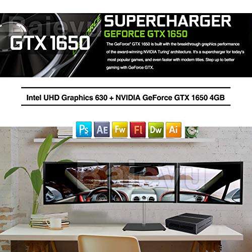 Gaming PC Intel i7-7920HQ Quad-core Processor Mini PC GTX1650 4G with Windows 10 Pro, 8G DDR4 RAM 512G SSD, 2xLAN, M.2 SSD/2.5 inch SSD/HDD Slot, Dual Band WiFi & BT4.2, HDMI+DP+DVI, 4K 4