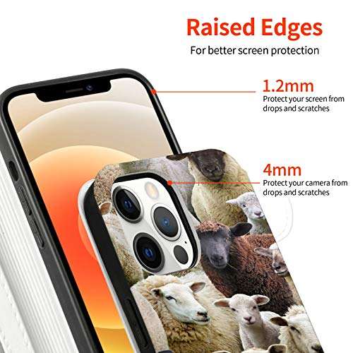 Farm Animals Sheep Goat Case for iPhone 12 Pro for Women Men Leather Wallet Case with Card Holder Wrist Strap 6